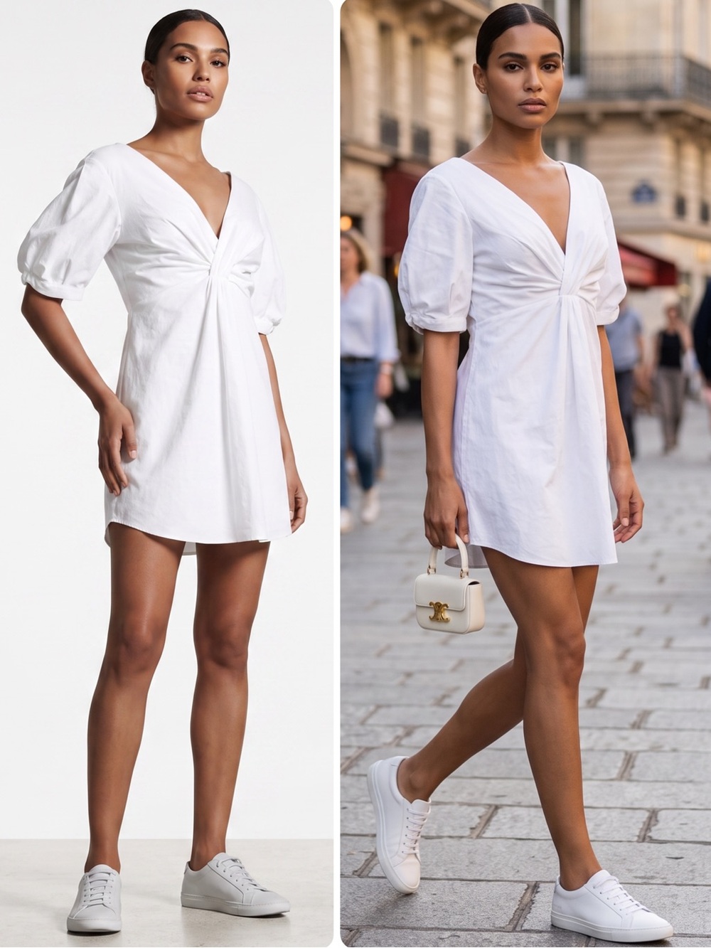 A.L.C. Mirren Linen/Viscose White Twist-Front Puff Sleeve Mini Dress NWOT $495